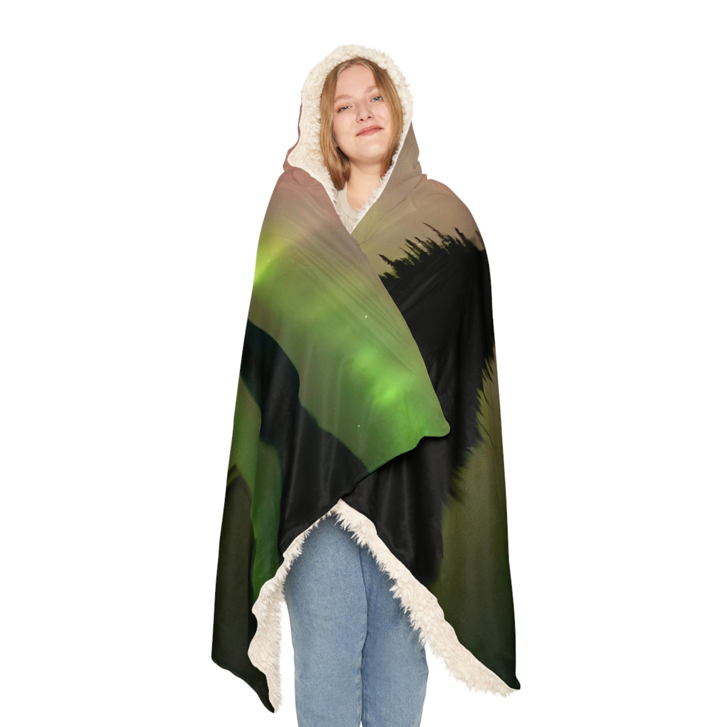 Aurora Lake Hooded Blanket — Northern Lights Snuggle Throw
