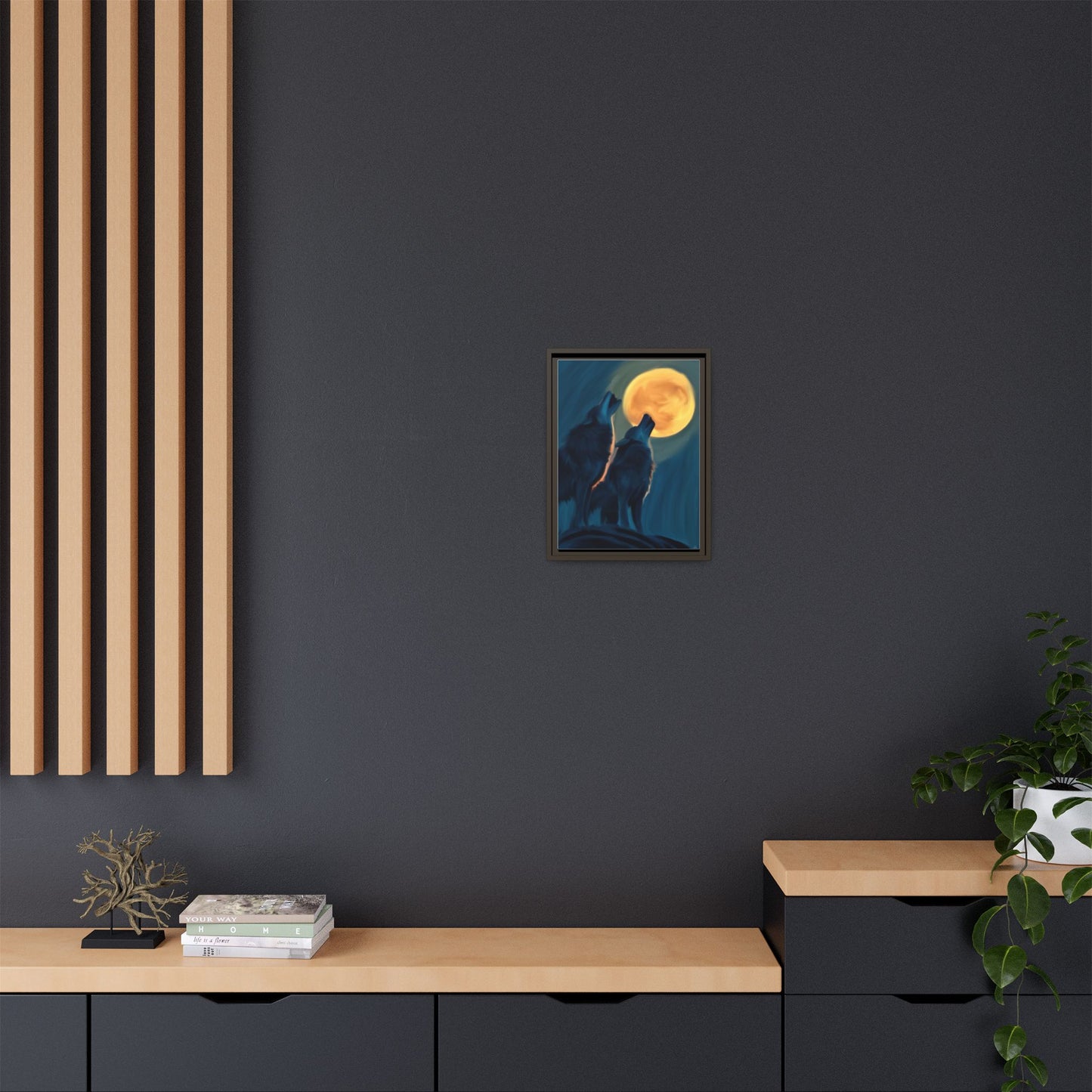 Howling Wolves at Moon Matte Canvas - Framed Wall Art