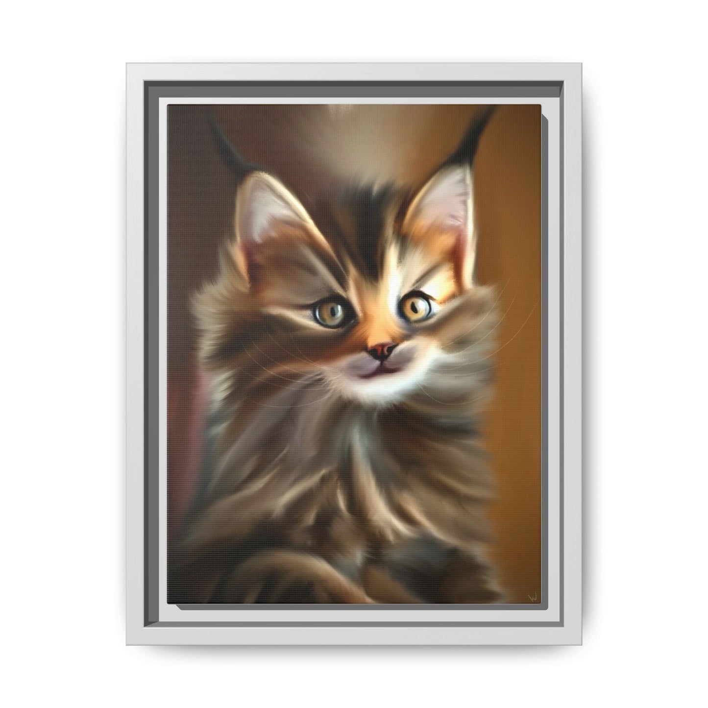 Framed Matte Canvas Kitten Portrait — Fluffy Tabby Cat Wall Art