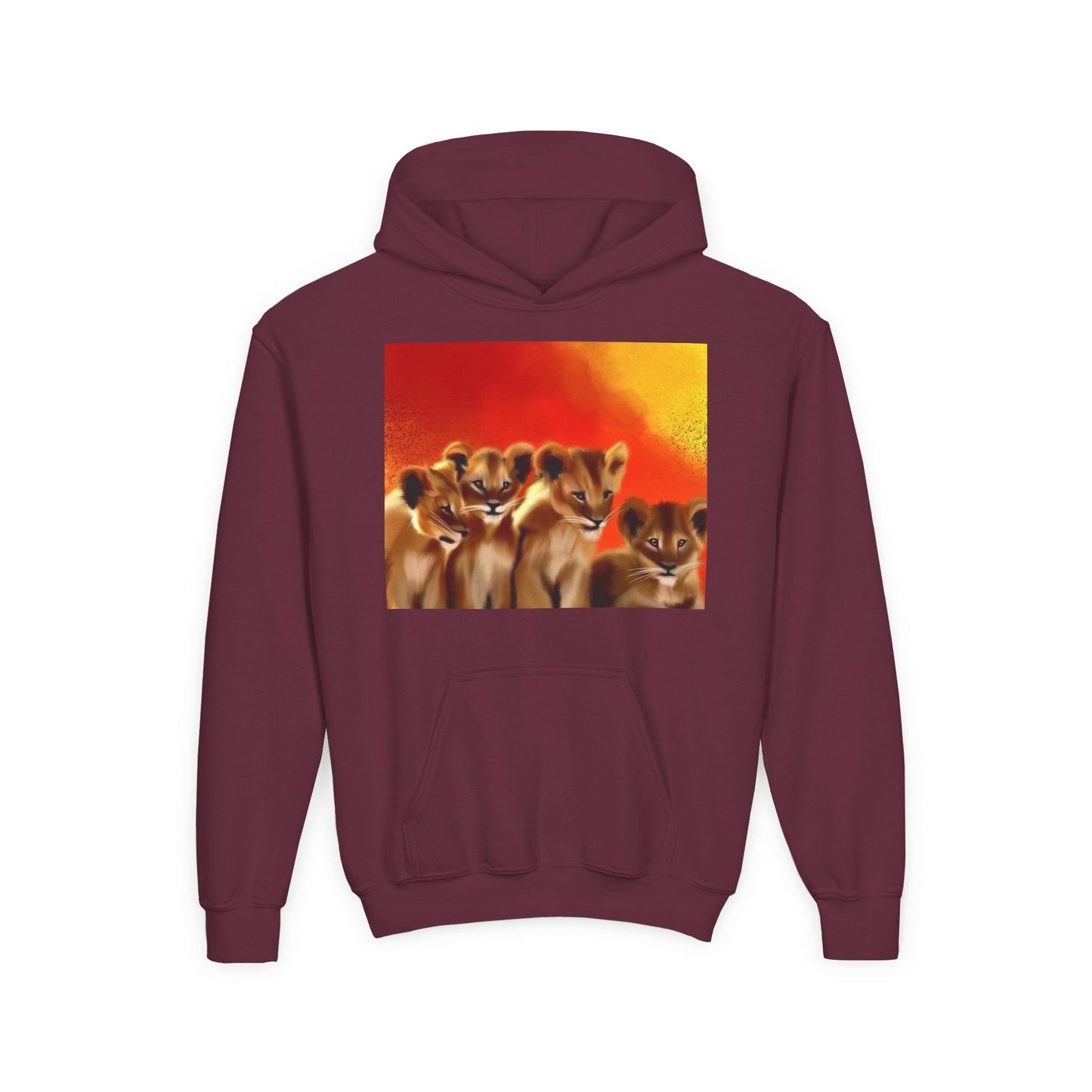 Youth Hoodie — Cute Lion Cub Pack Graphic (Sunset Colors)