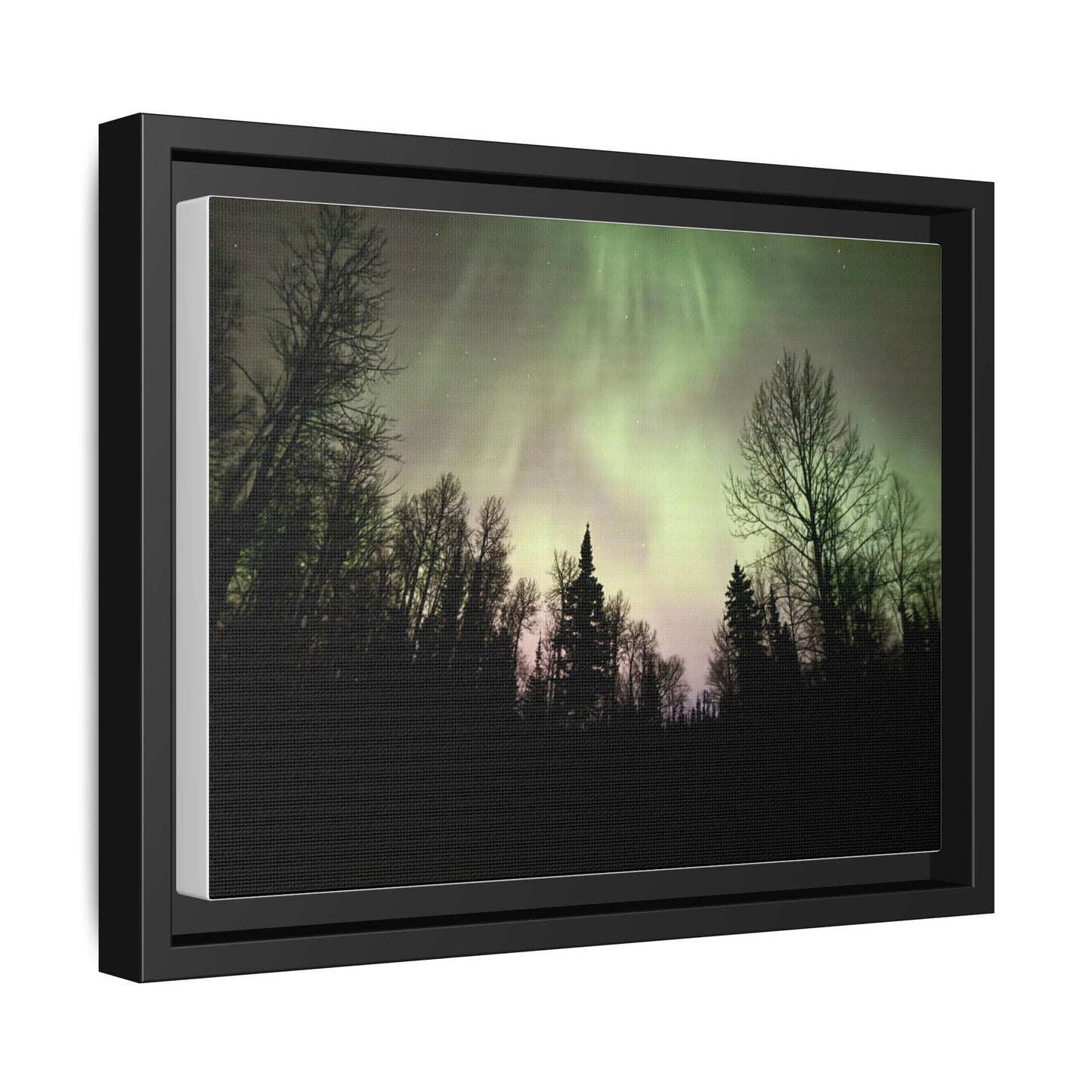 Aurora Forest Matte Canvas Framed Wall Art — Northern Lights Landscape