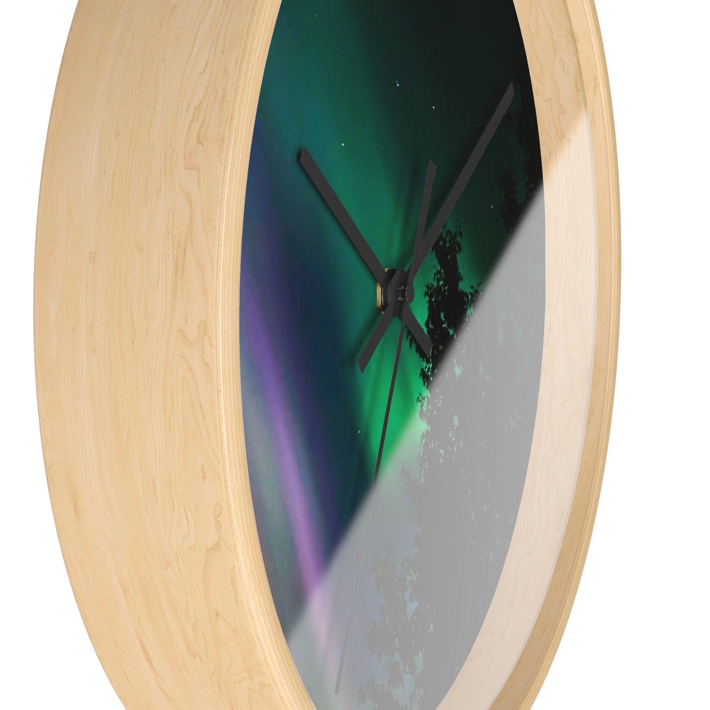 Aurora Night Sky Wall Clock — Northern Lights Landscape Decor