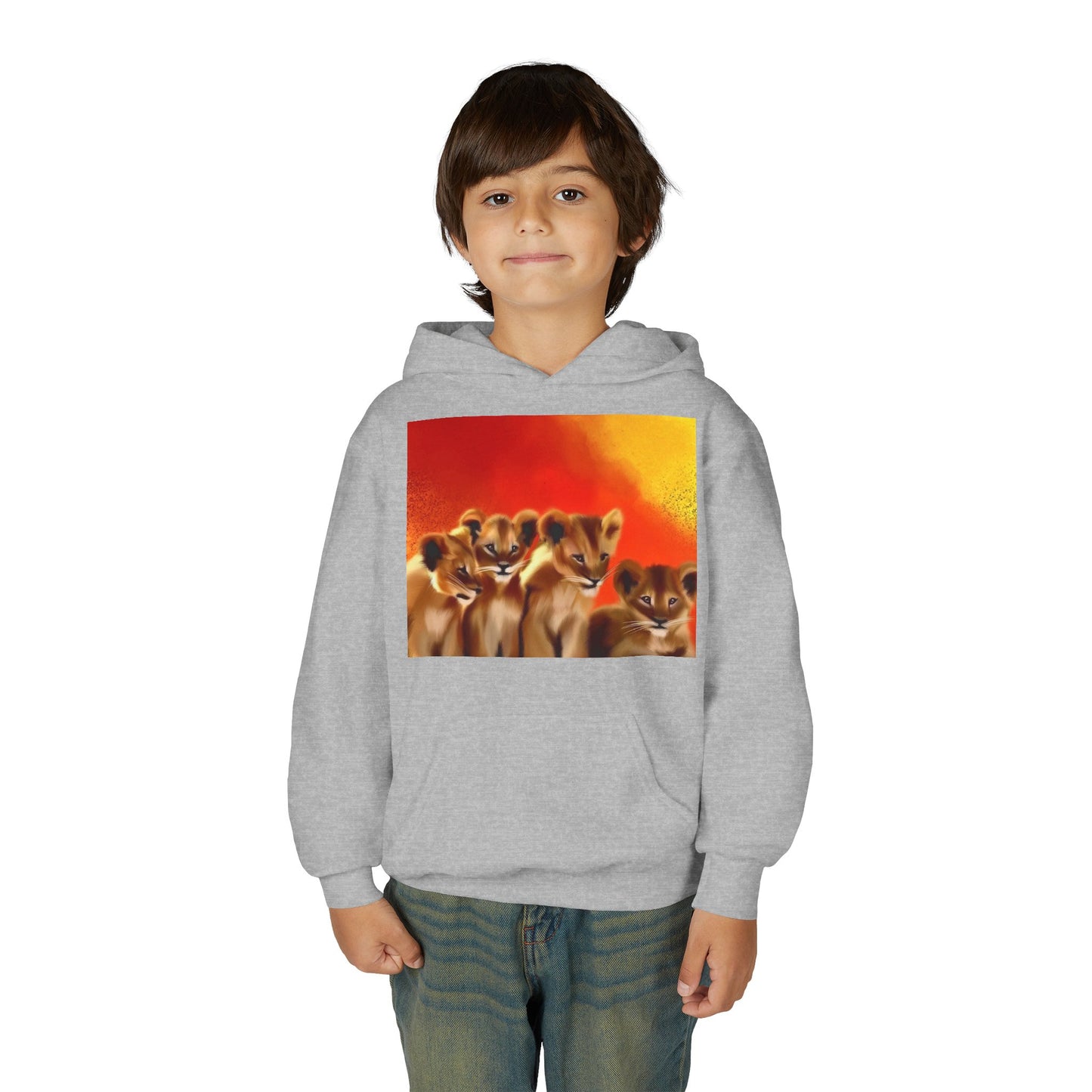 Youth Hoodie — Cute Lion Cub Pack Graphic (Sunset Colors)