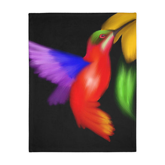 Colorful Hummingbird Velveteen Throw Blanket — Soft Microfiber, Two-Sided Print