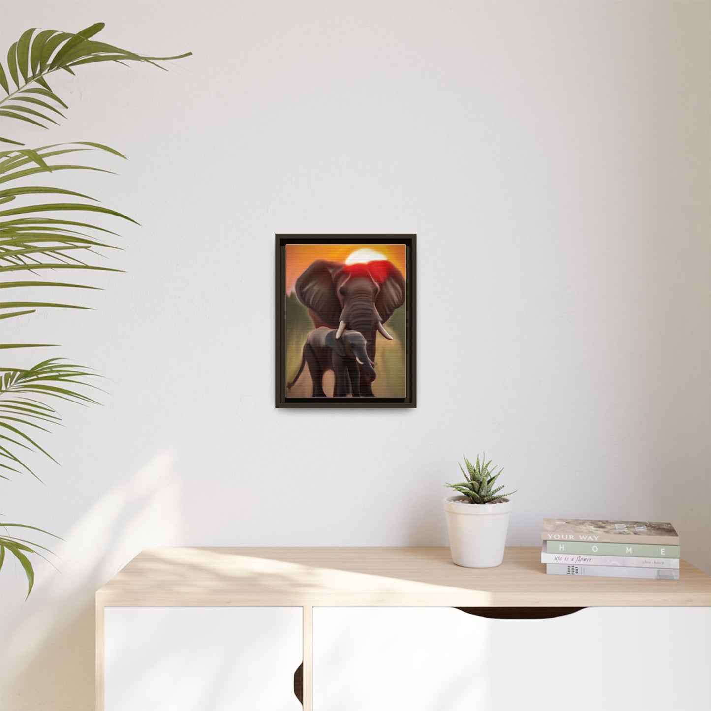 Elephant Sunset Matte Canvas Print (Framed)
