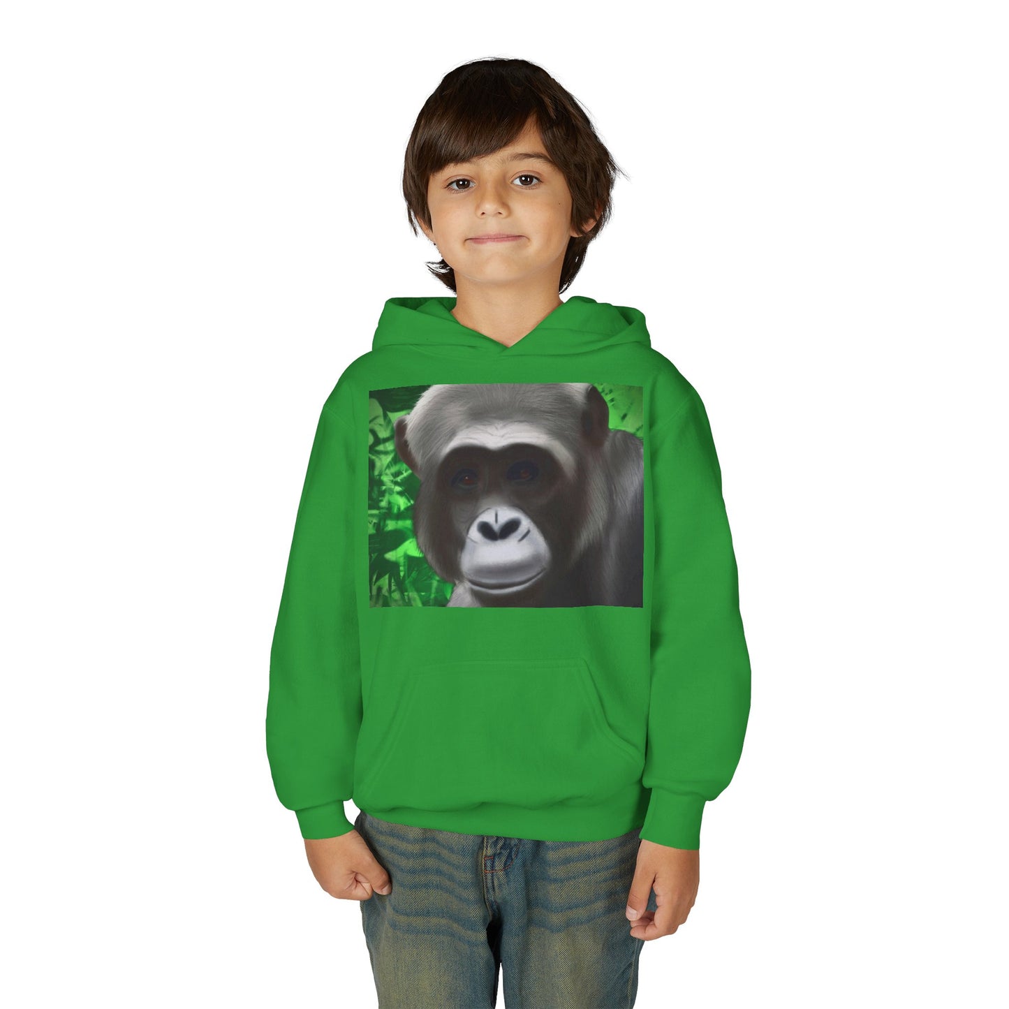 Gorilla Portrait Youth Hoodie — Cute Chimp Face Sweatshirt for Kids