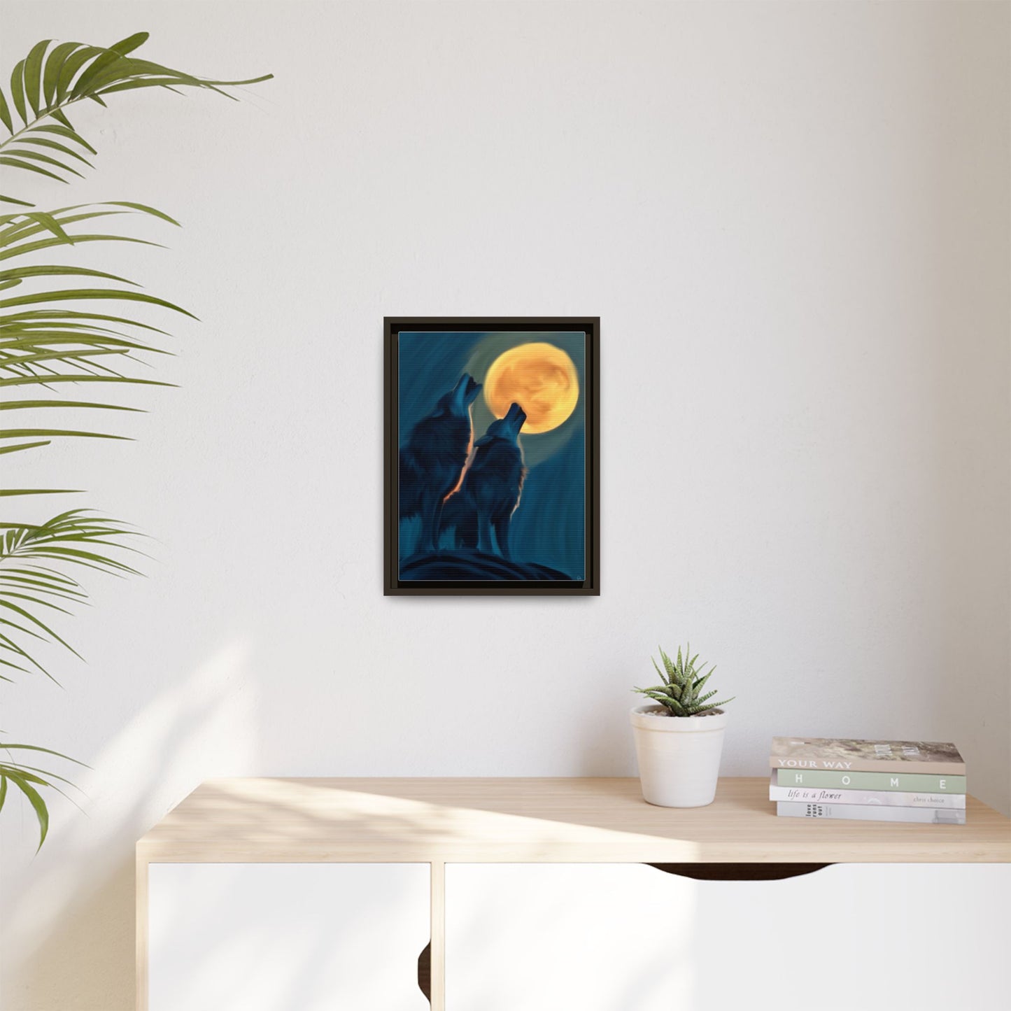Howling Wolves at Moon Matte Canvas - Framed Wall Art