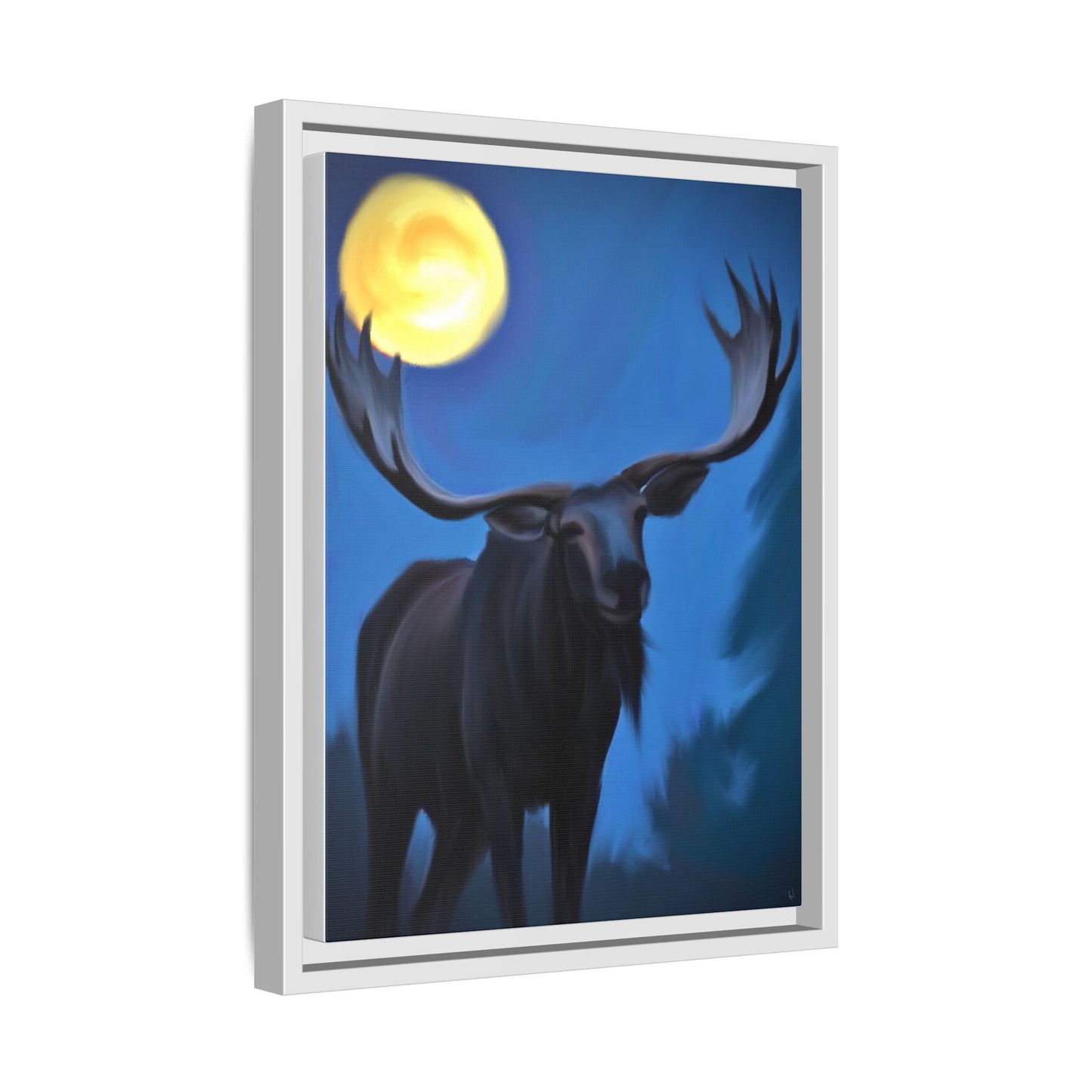 Framed Moose Moon Matte Canvas Wall Art