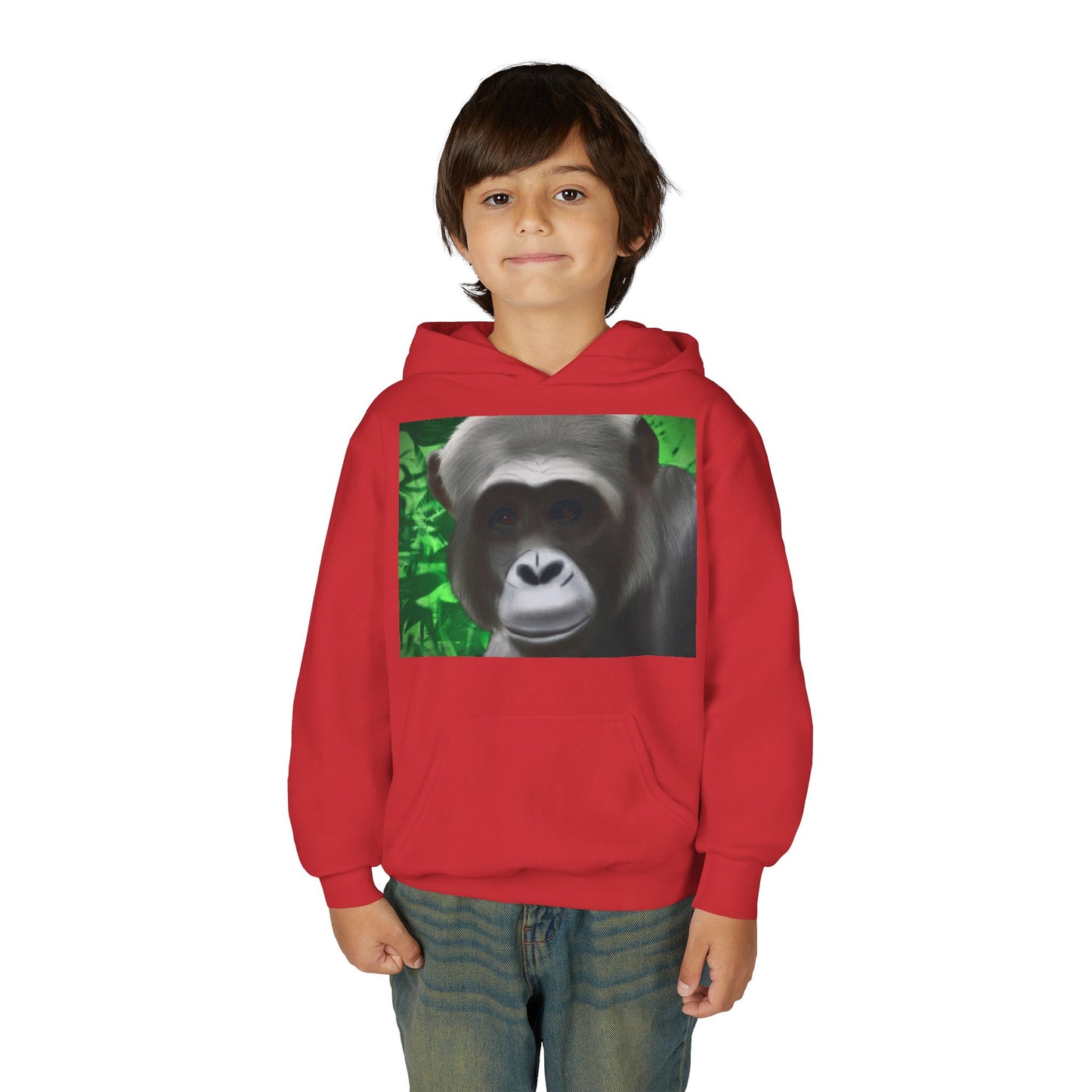 Gorilla Portrait Youth Hoodie — Cute Chimp Face Sweatshirt for Kids