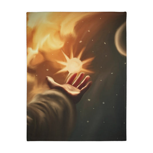 Cosmic Hand Velveteen Throw Blanket — Soft Microfiber Two-Sided Space Art