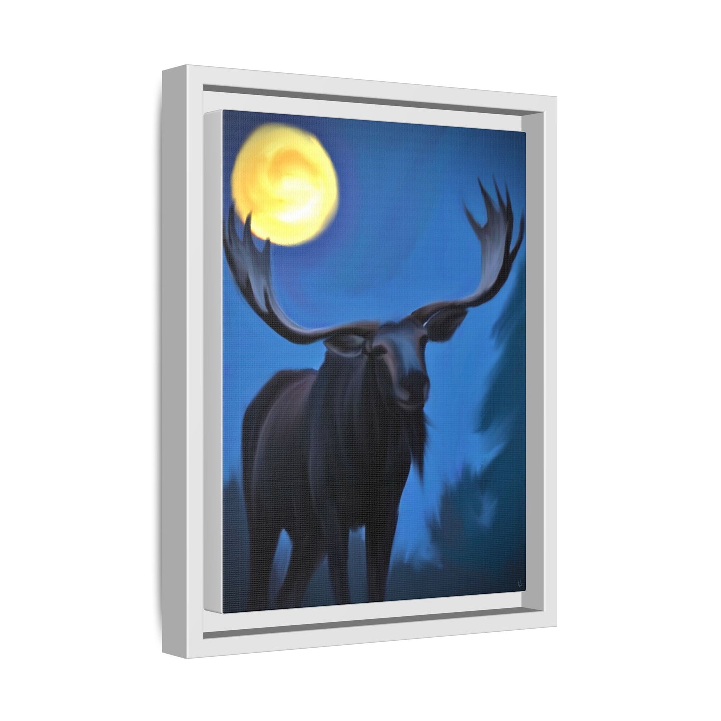 Framed Moose Moon Matte Canvas Wall Art