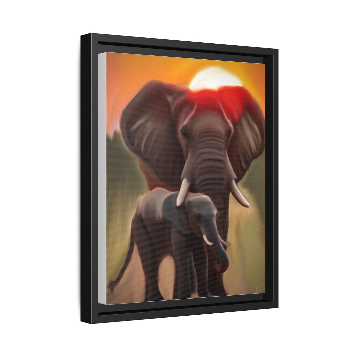 Elephant Sunset Matte Canvas Print (Framed)