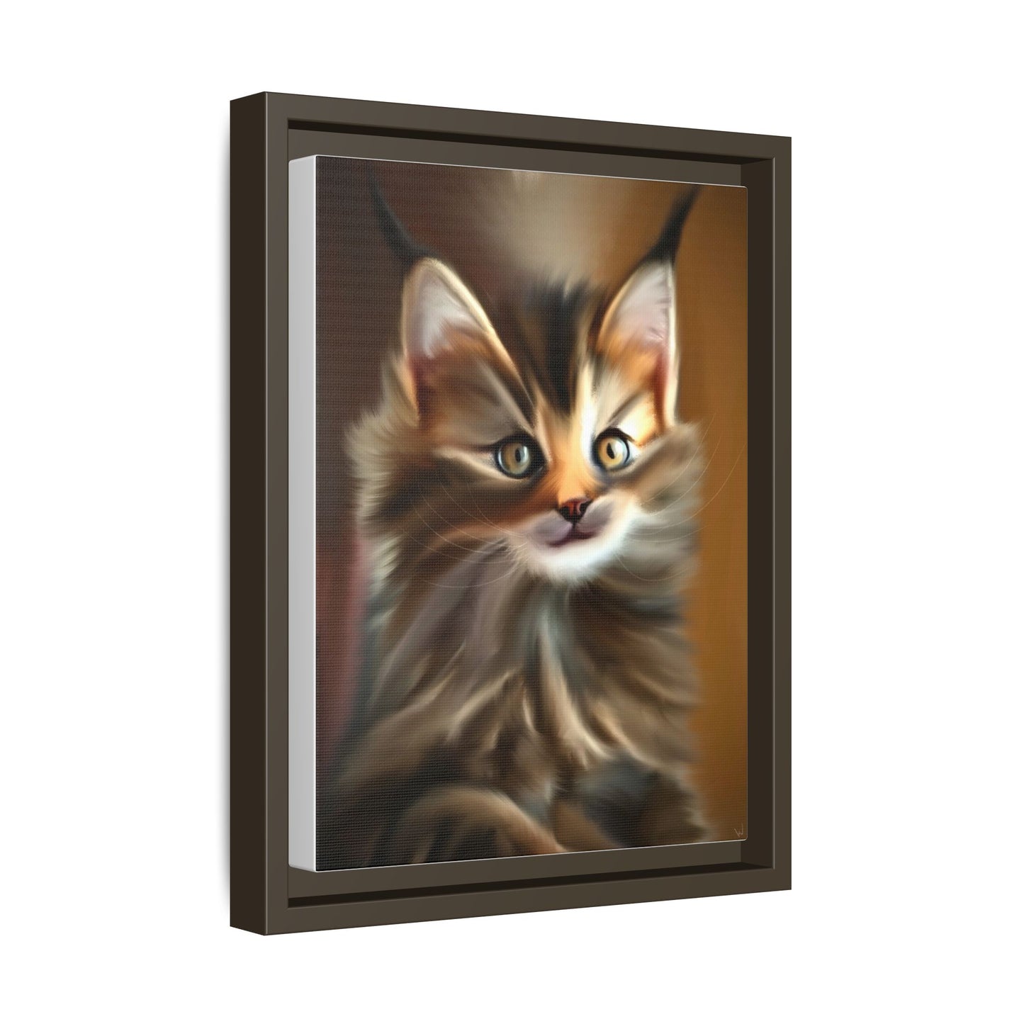 Framed Matte Canvas Kitten Portrait — Fluffy Tabby Cat Wall Art