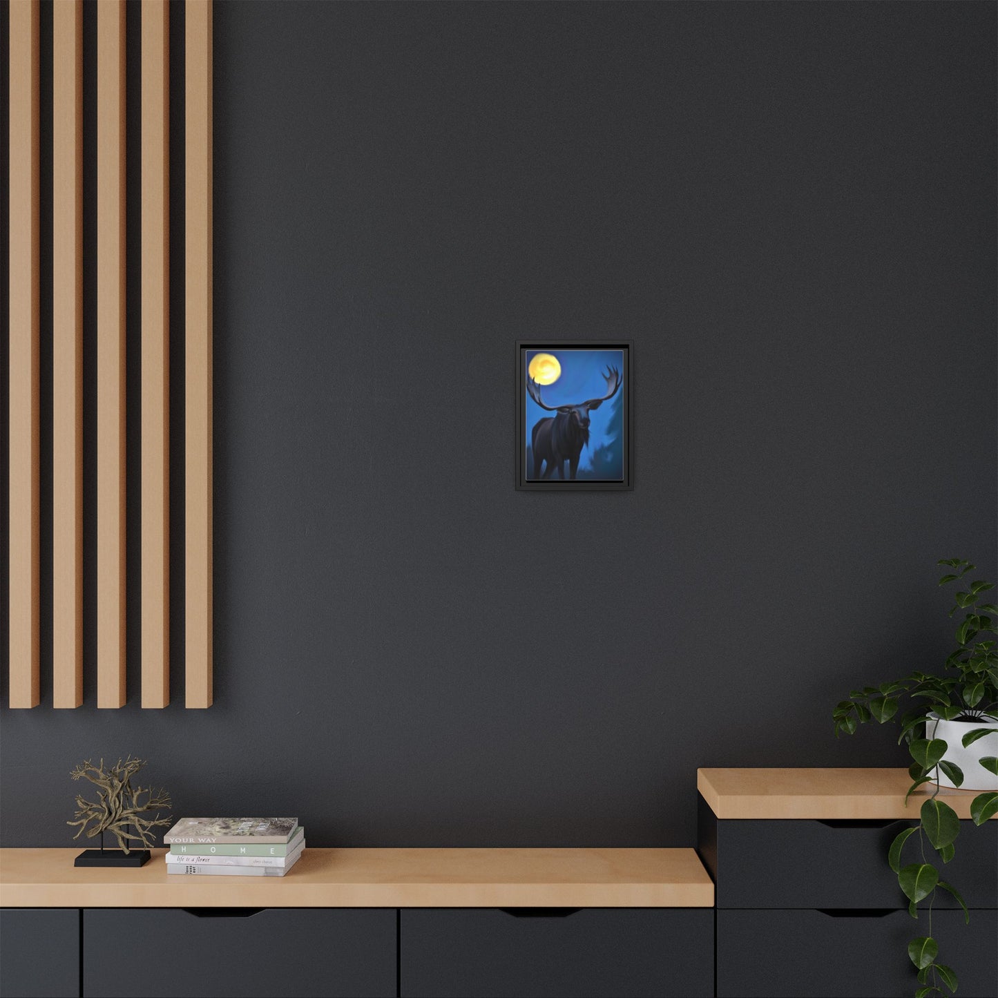 Framed Moose Moon Matte Canvas Wall Art