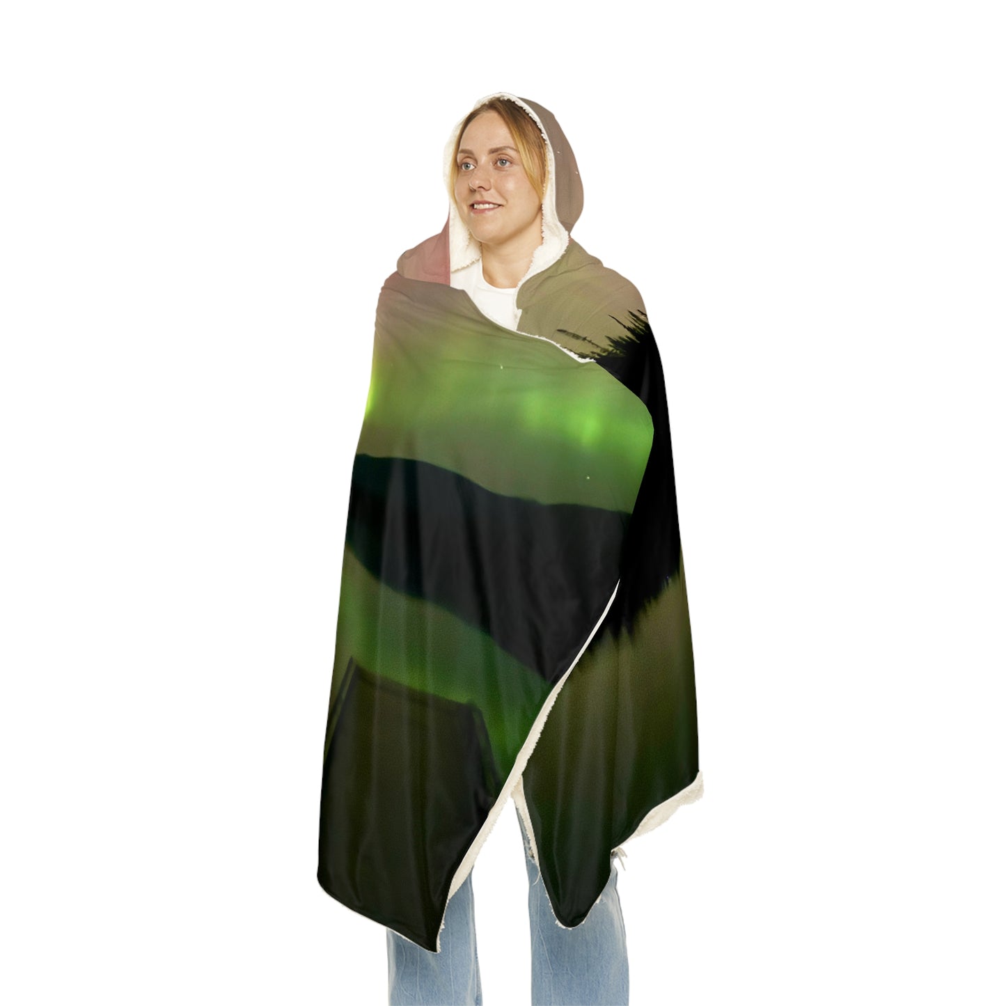 Aurora Lake Hooded Blanket — Northern Lights Snuggle Throw