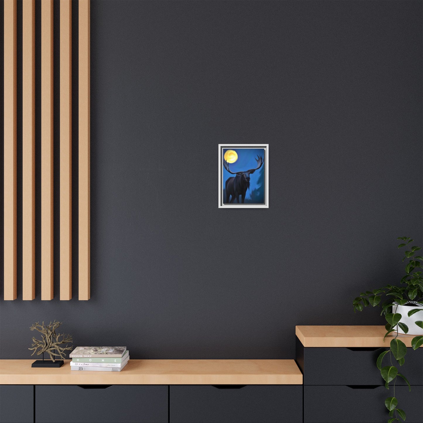 Framed Moose Moon Matte Canvas Wall Art