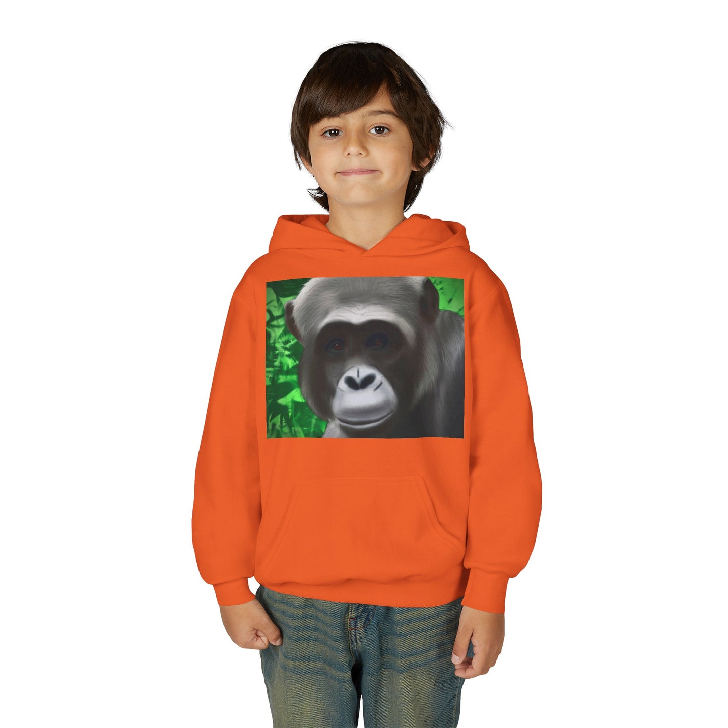 Gorilla Portrait Youth Hoodie — Cute Chimp Face Sweatshirt for Kids