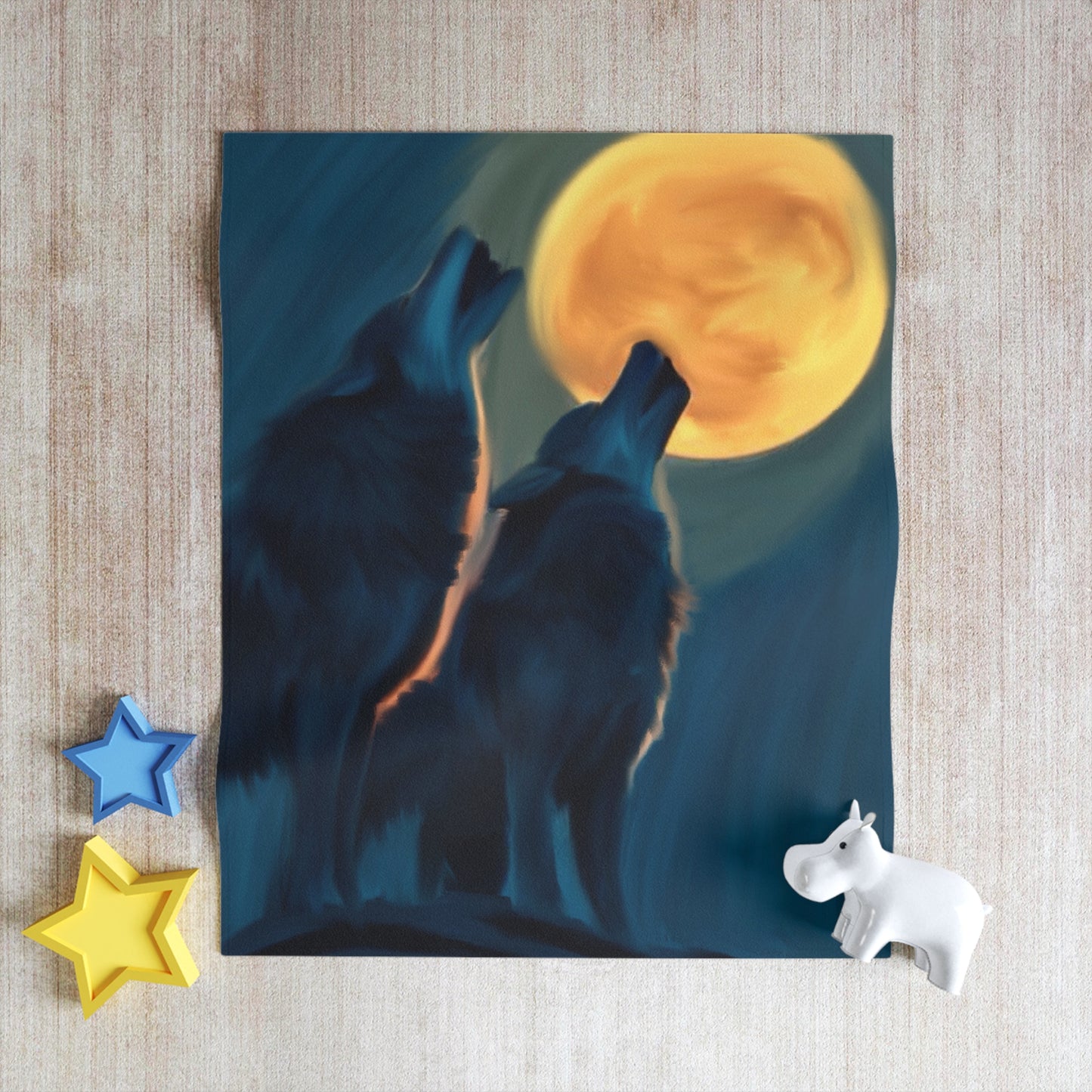 Howling Moon Wolf Throw Blanket — Cozy Night Sky Wildlife Blanket