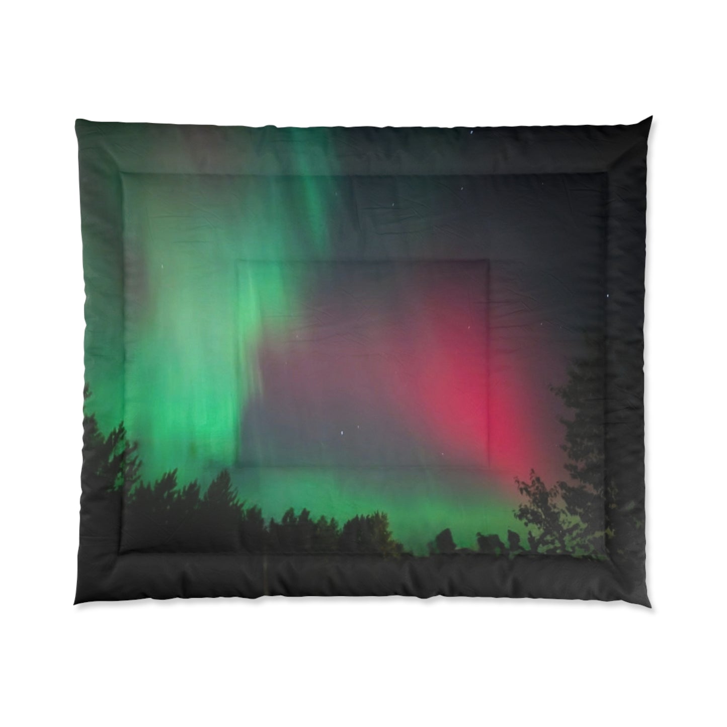 Northern Lights Comforter — Aurora Borealis Duvet Cover, Forest Silhouette Bedding