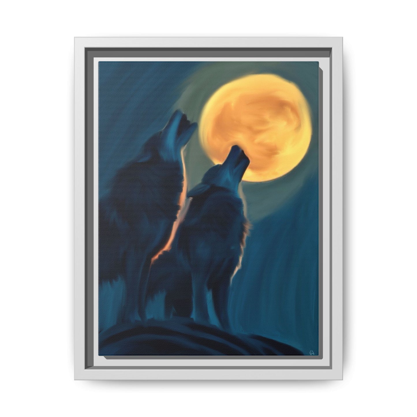Howling Wolves at Moon Matte Canvas - Framed Wall Art