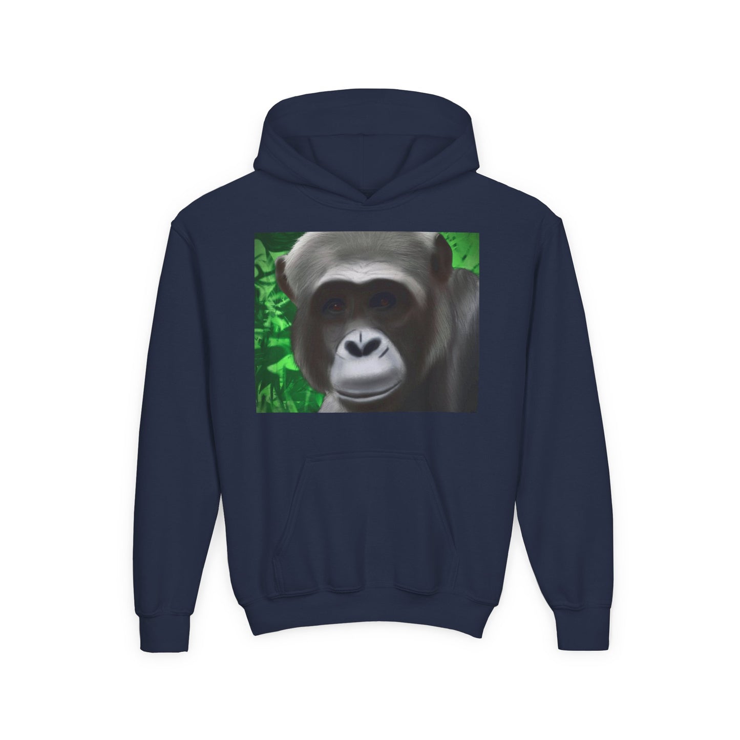 Gorilla Portrait Youth Hoodie — Cute Chimp Face Sweatshirt for Kids