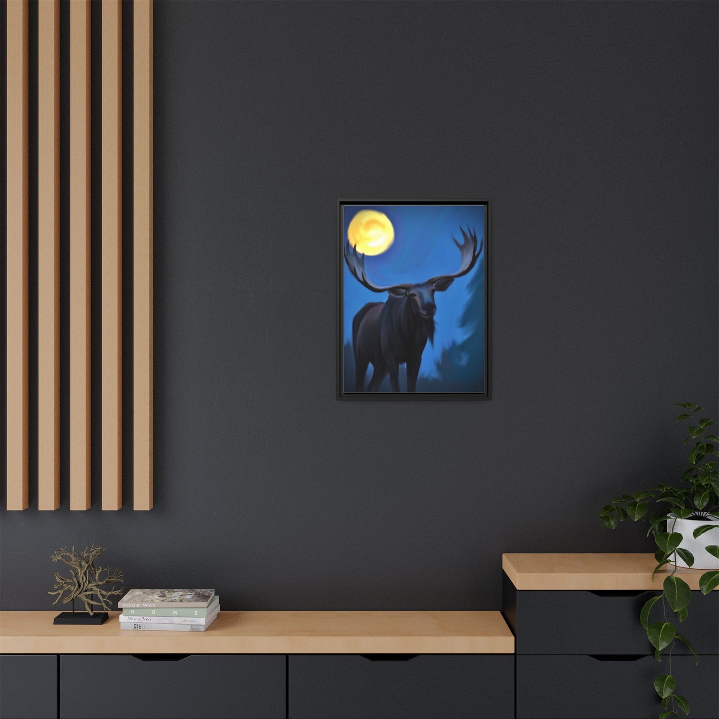 Framed Moose Moon Matte Canvas Wall Art