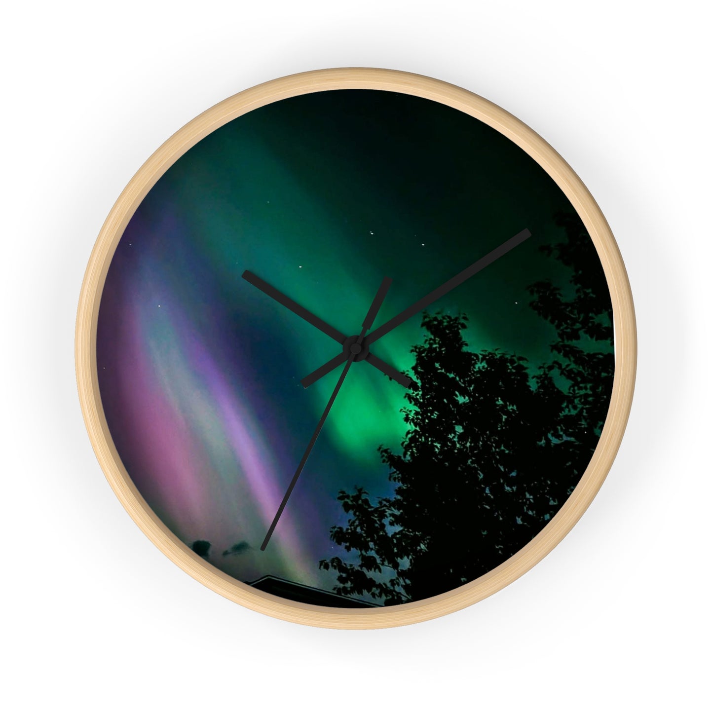 Aurora Night Sky Wall Clock — Northern Lights Landscape Decor