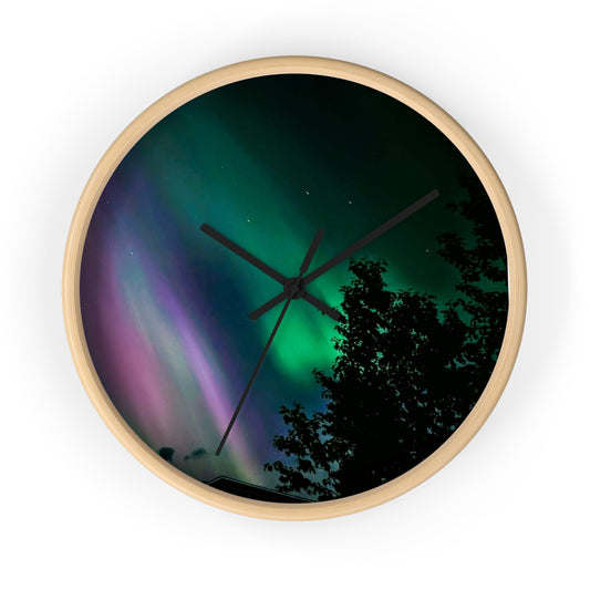Aurora Night Sky Wall Clock — Northern Lights Landscape Decor