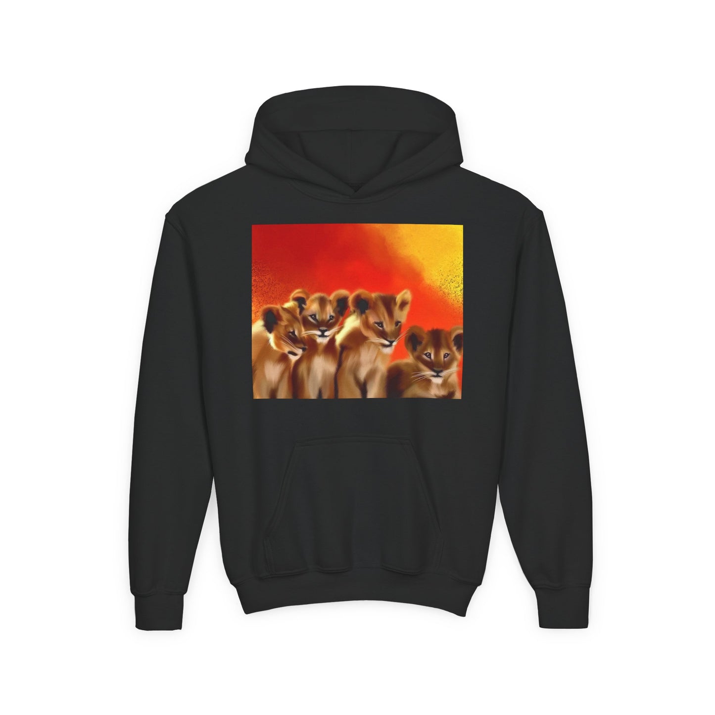 Youth Hoodie — Cute Lion Cub Pack Graphic (Sunset Colors)