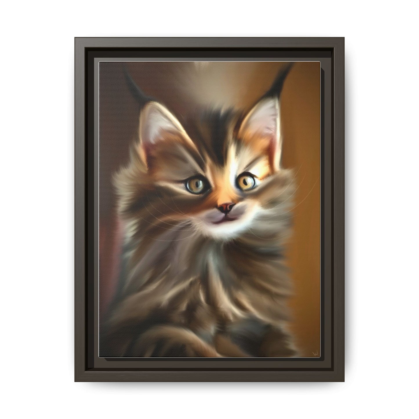 Framed Matte Canvas Kitten Portrait — Fluffy Tabby Cat Wall Art