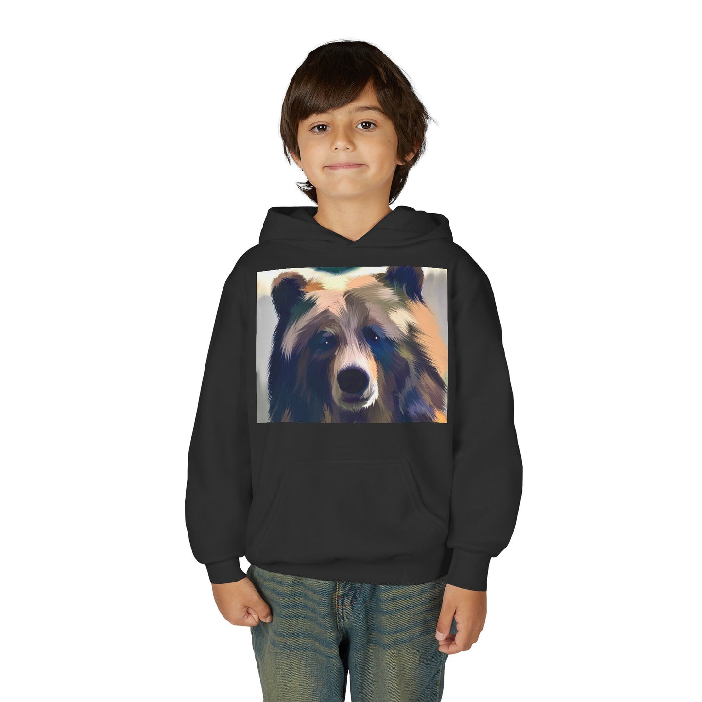 Youth Hoodie with Colorful Bear Art — Kids Graphic Animal Pullover