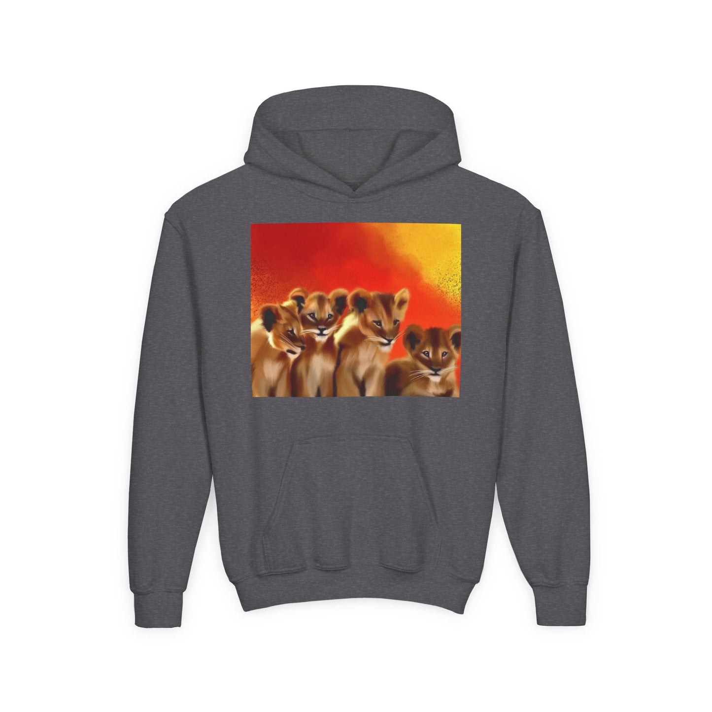Youth Hoodie — Cute Lion Cub Pack Graphic (Sunset Colors)