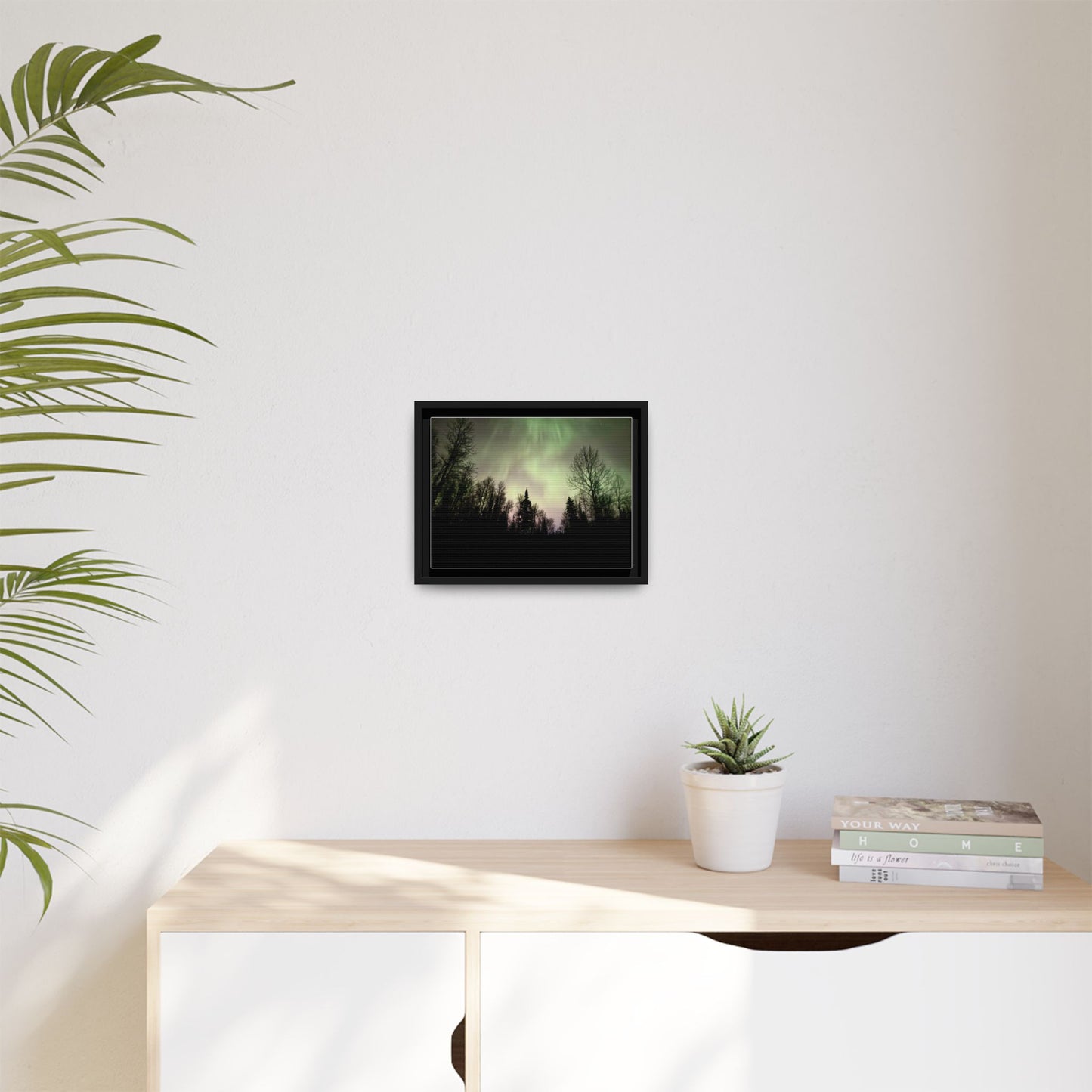Aurora Forest Matte Canvas Framed Wall Art — Northern Lights Landscape