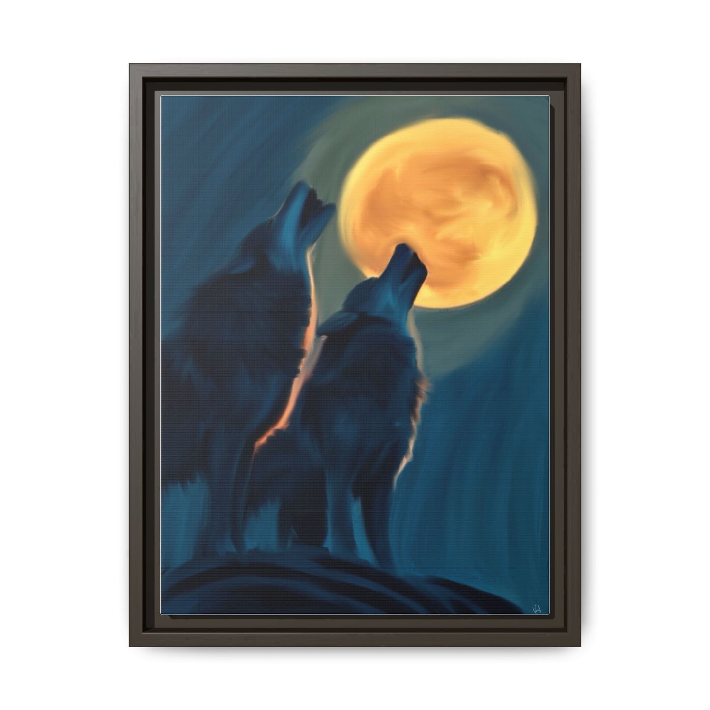 Howling Wolves at Moon Matte Canvas - Framed Wall Art