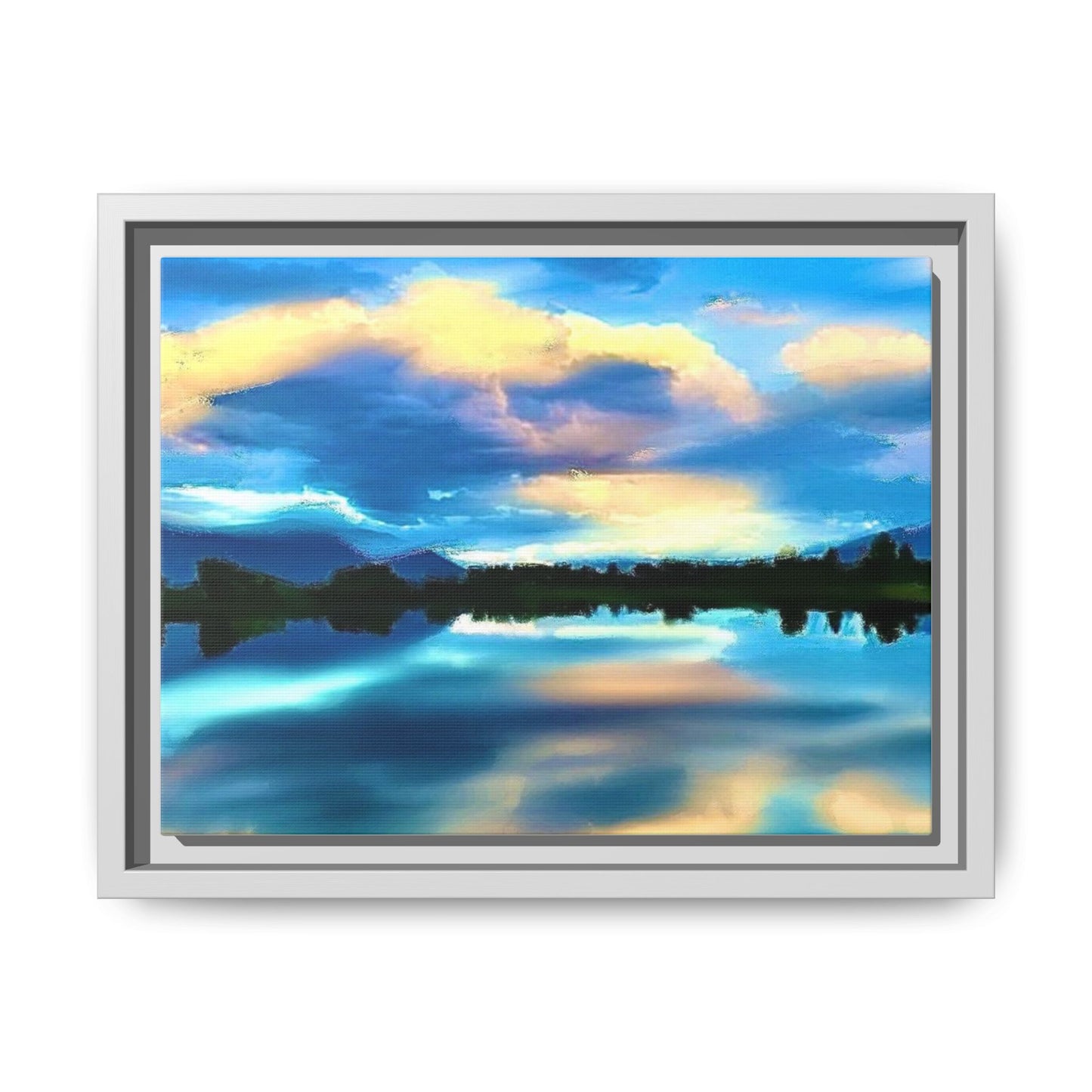 Framed Matte Canvas Wall Art — Tranquil Lake Sunrise Landscape