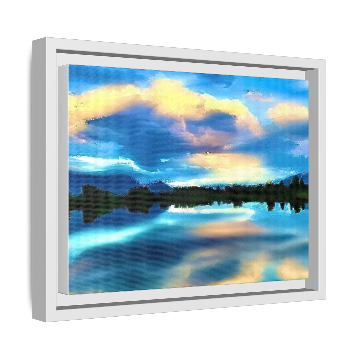 Framed Matte Canvas Wall Art — Tranquil Lake Sunrise Landscape