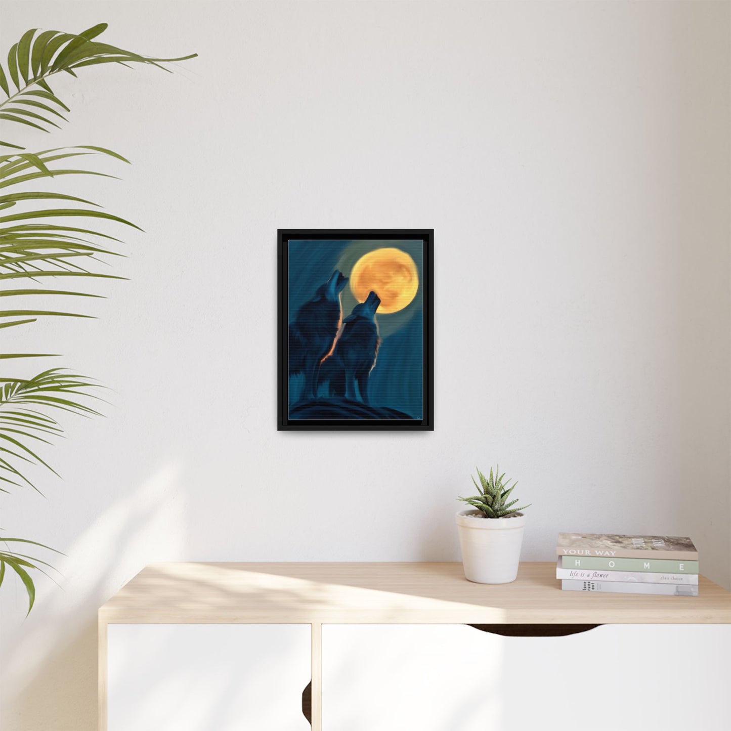 Howling Wolves at Moon Matte Canvas - Framed Wall Art
