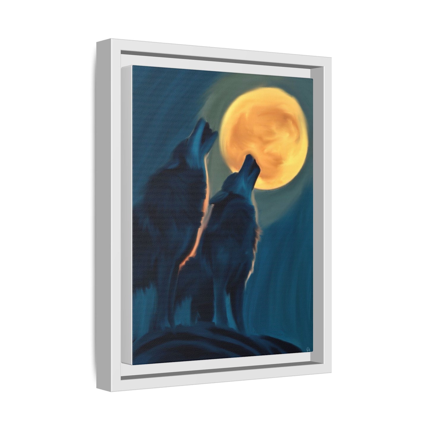 Howling Wolves at Moon Matte Canvas - Framed Wall Art