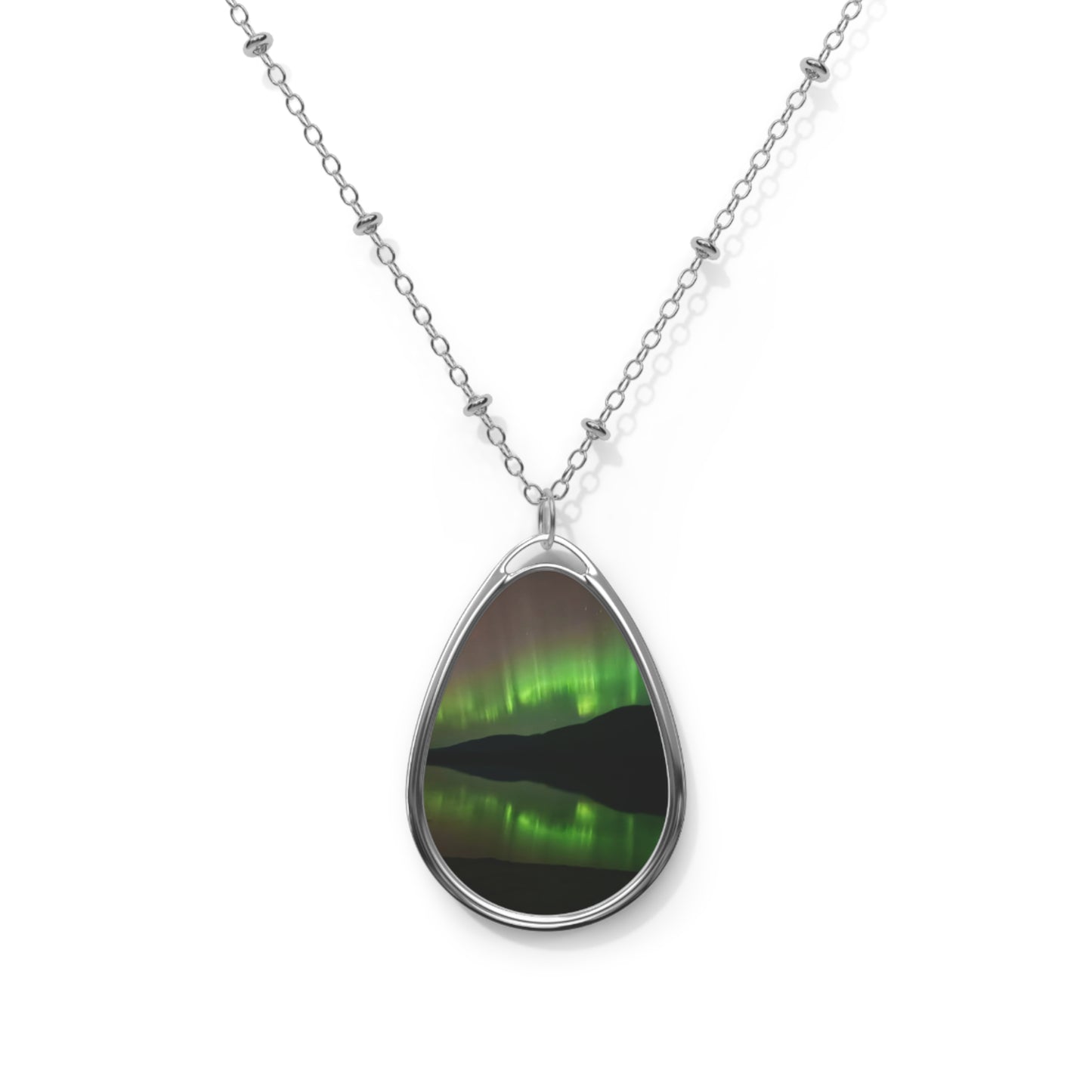 Aurora Oval Necklace — Northern Lights Teardrop Pendant