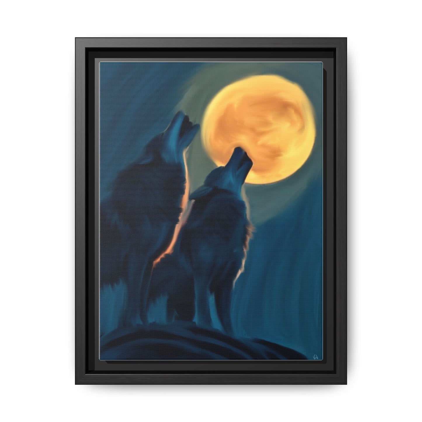 Howling Wolves at Moon Matte Canvas - Framed Wall Art