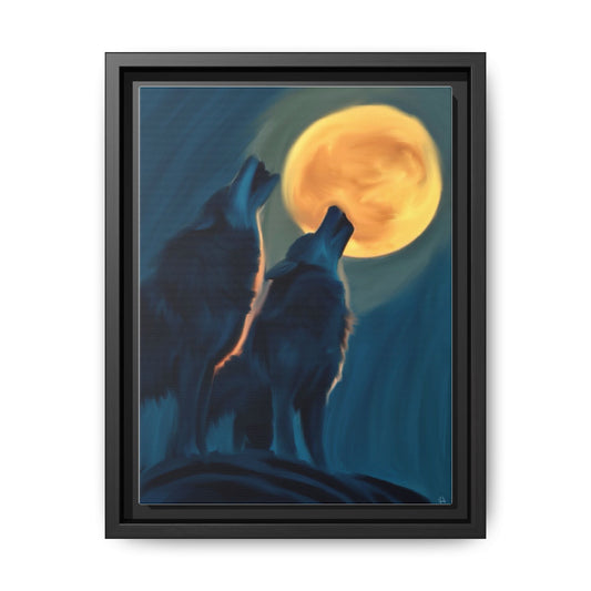 Howling Wolves at Moon Matte Canvas - Framed Wall Art