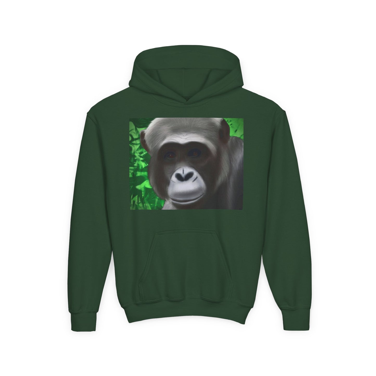 Gorilla Portrait Youth Hoodie — Cute Chimp Face Sweatshirt for Kids