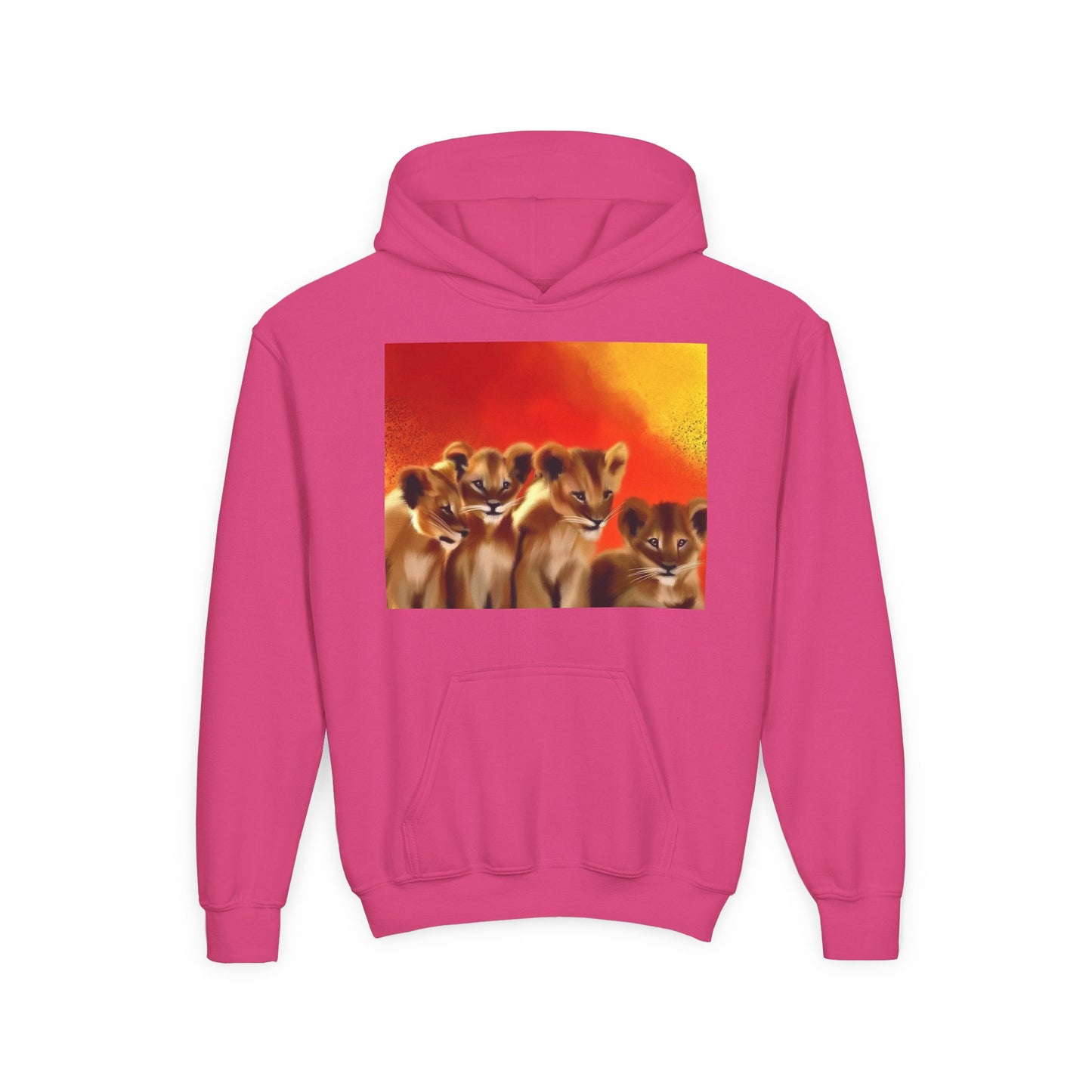 Youth Hoodie — Cute Lion Cub Pack Graphic (Sunset Colors)