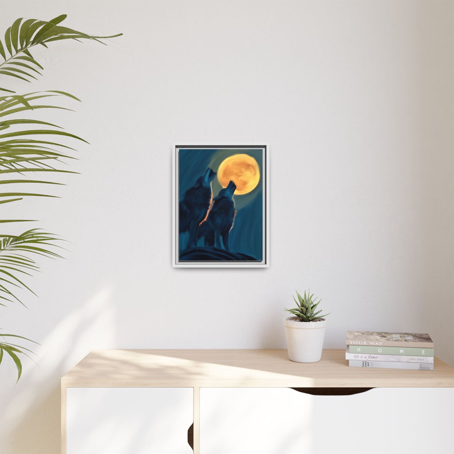 Howling Wolves at Moon Matte Canvas - Framed Wall Art