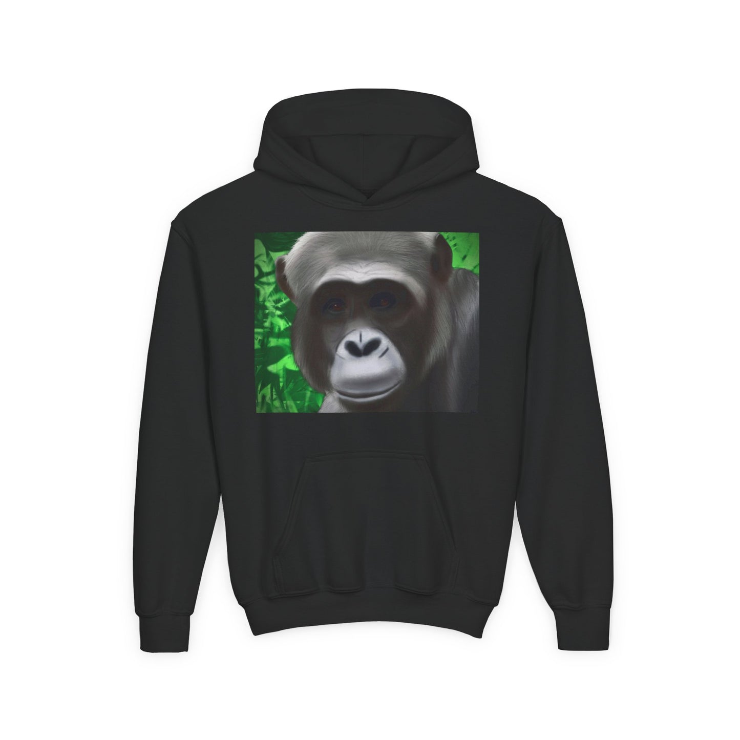 Gorilla Portrait Youth Hoodie — Cute Chimp Face Sweatshirt for Kids