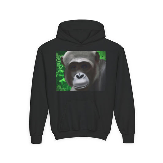 Gorilla Portrait Youth Hoodie — Cute Chimp Face Sweatshirt for Kids