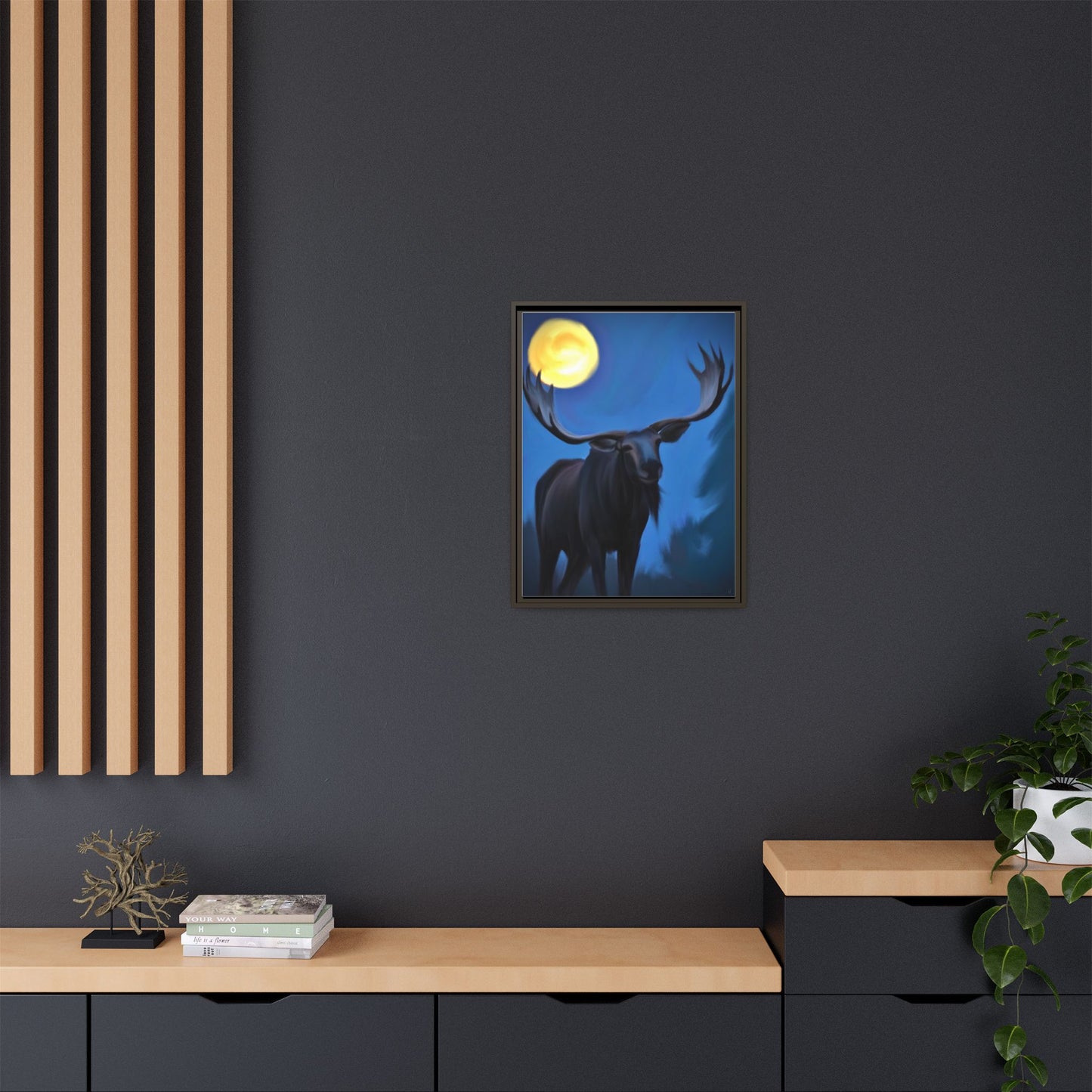 Framed Moose Moon Matte Canvas Wall Art