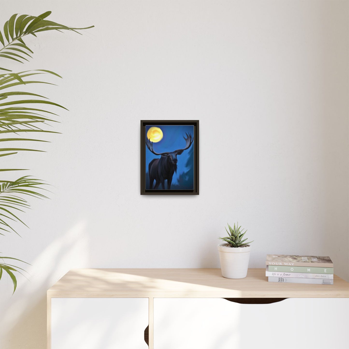 Framed Moose Moon Matte Canvas Wall Art