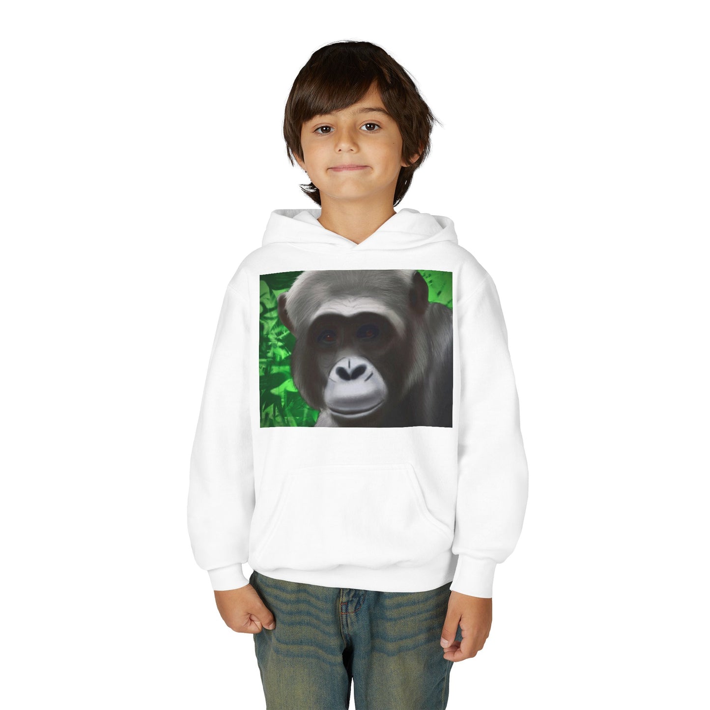 Gorilla Portrait Youth Hoodie — Cute Chimp Face Sweatshirt for Kids