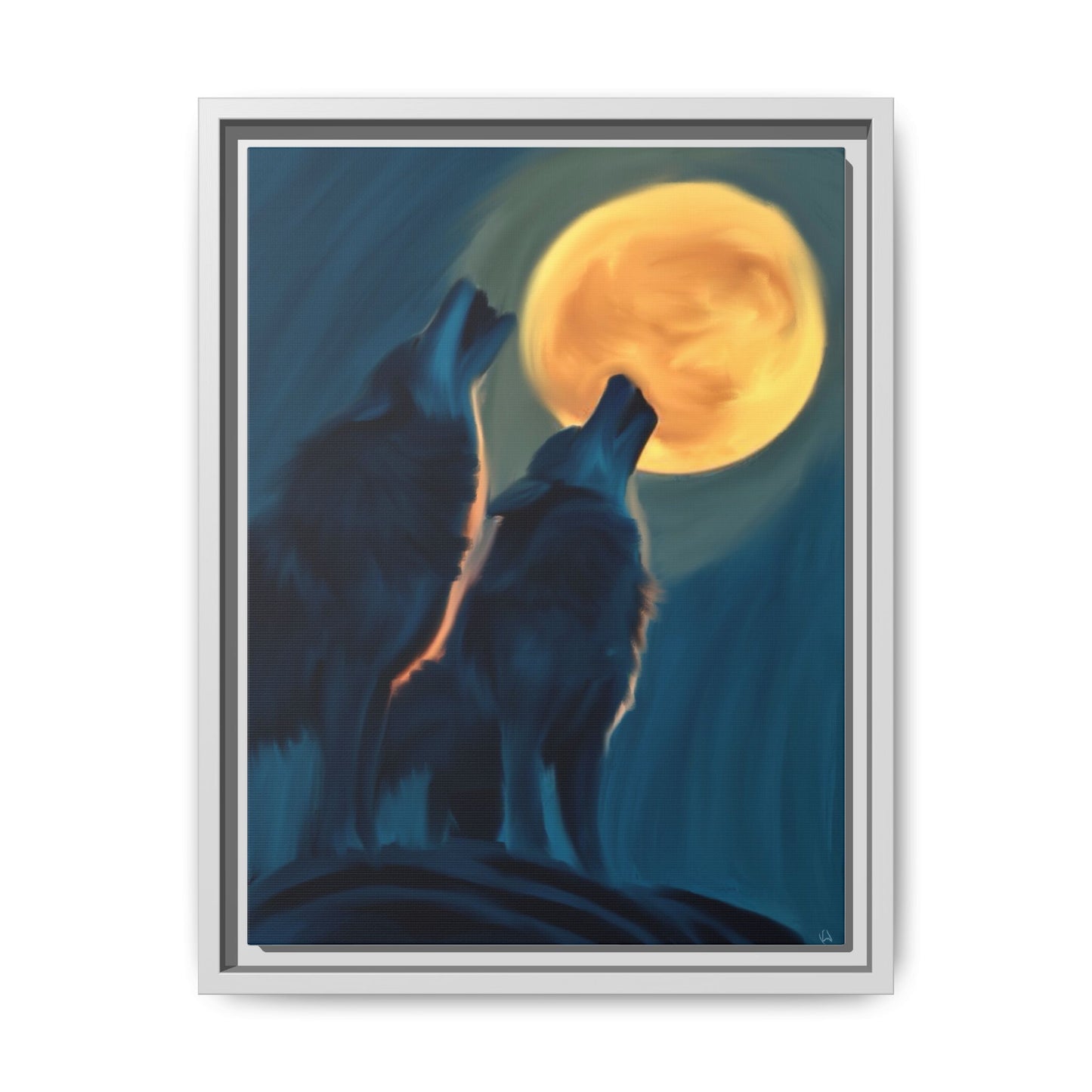 Howling Wolves at Moon Matte Canvas - Framed Wall Art
